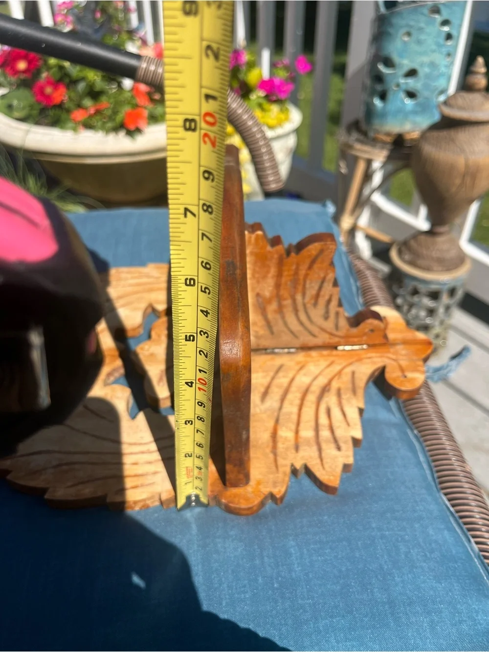 Hand-Carved Wooden Wall Shelf - distressed naturel wood